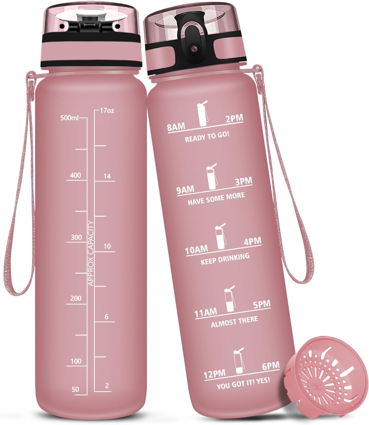 HoneyHolly 500ml Water Bottle, with Time Markings Leak Proof, Drinks