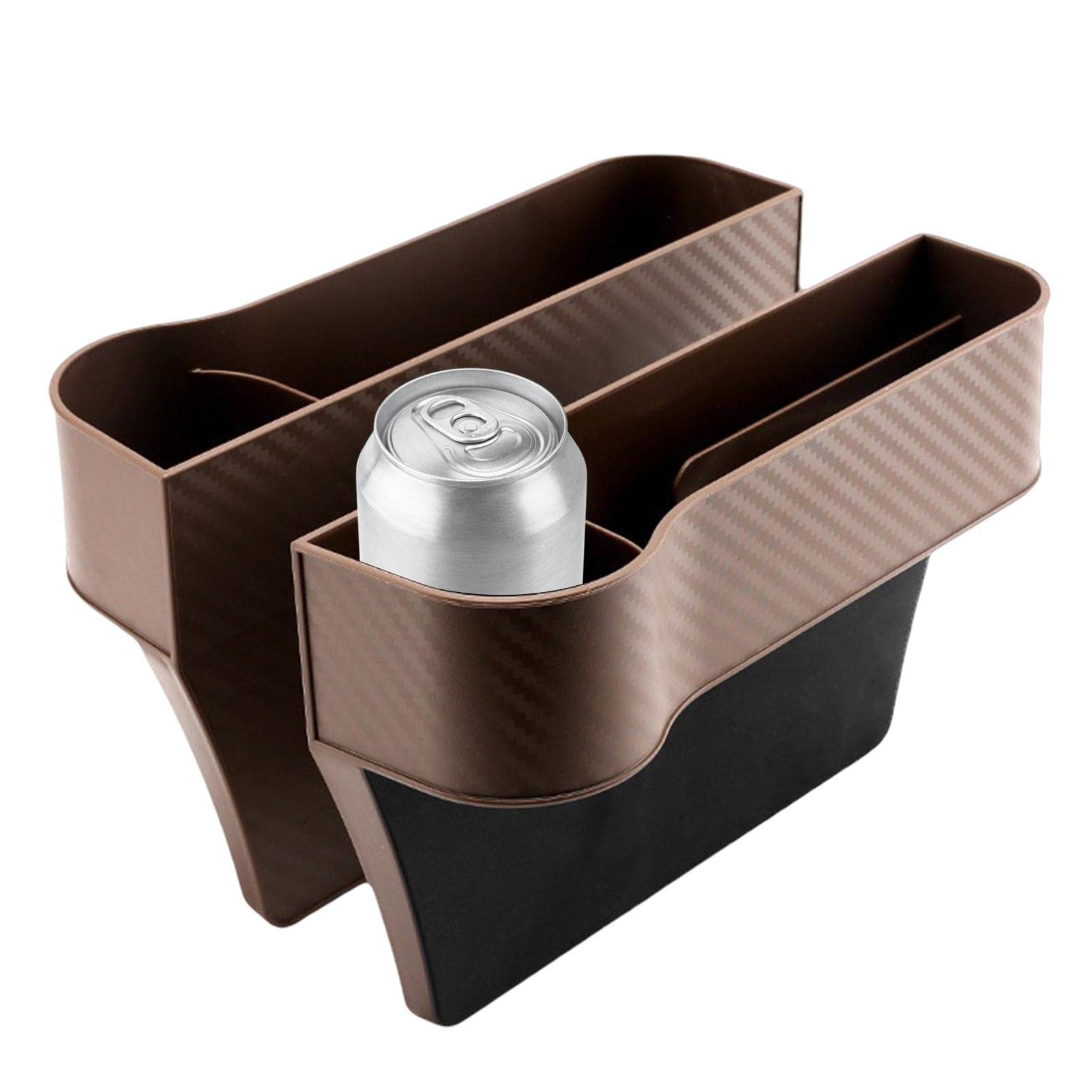 Gimocool Brown Car Seat Gap Filler, 2Pcs Gap Organiser, Pu Leather Seat Storage Box With Cup Holder, Crevice Slit Pockets For Cards, Sunglasses, Keys