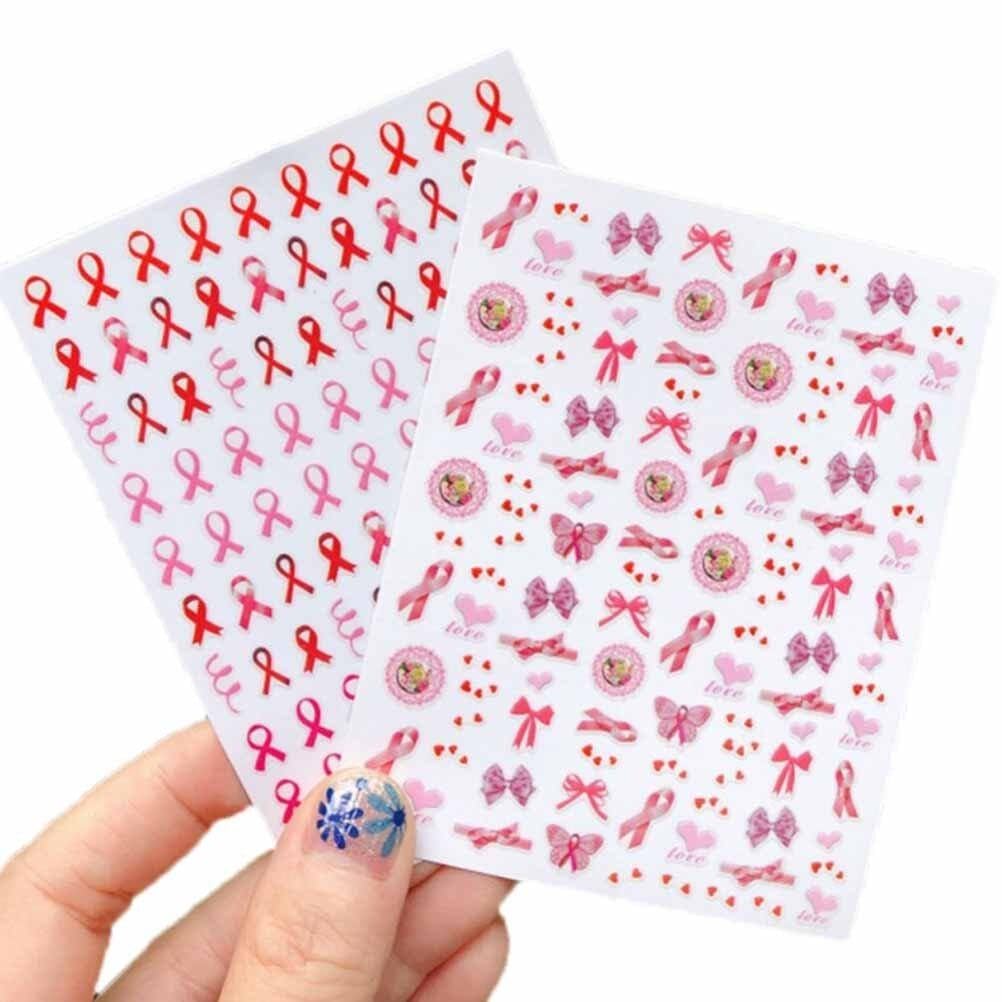Lpitoy Women's As Shown 2Pcs Pink Ribbon Nail Art Decals Breast Cancer Awareness Manicure Accessories Salon Breast Health Stickers