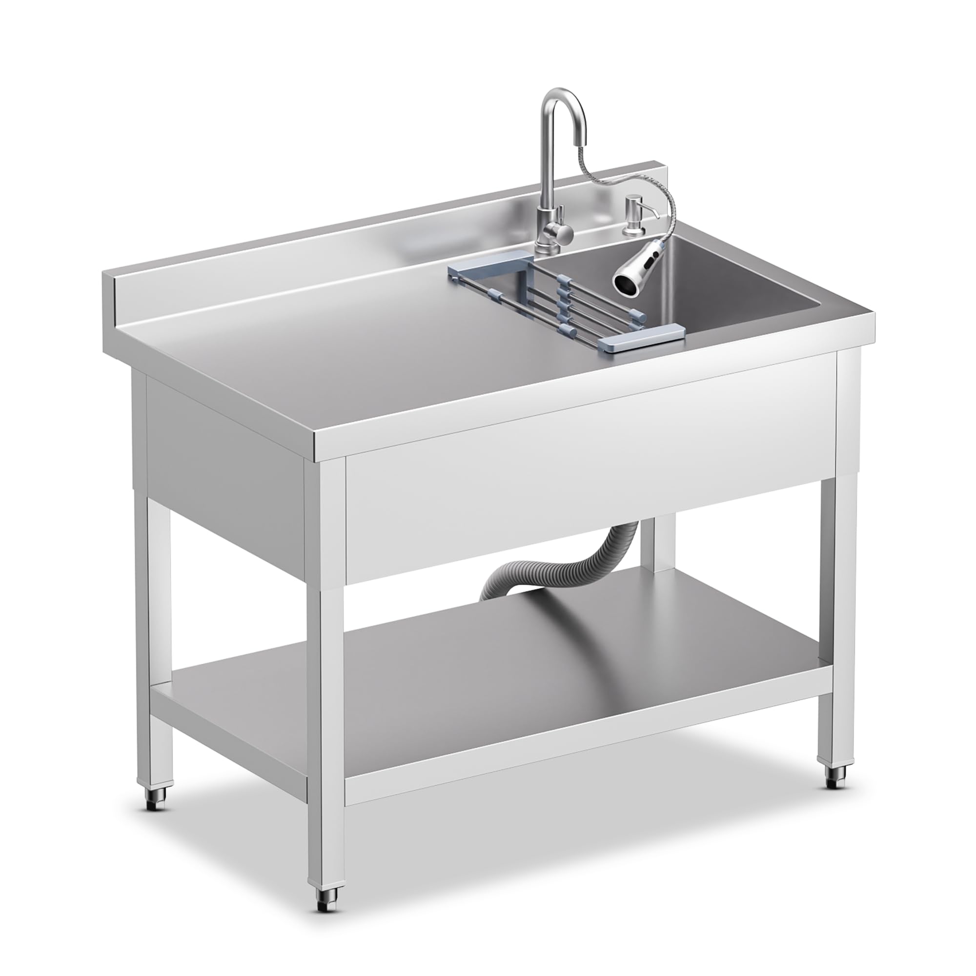 Stainless Steel Utility Sink with Workbench, Freestanding Commercial Sink