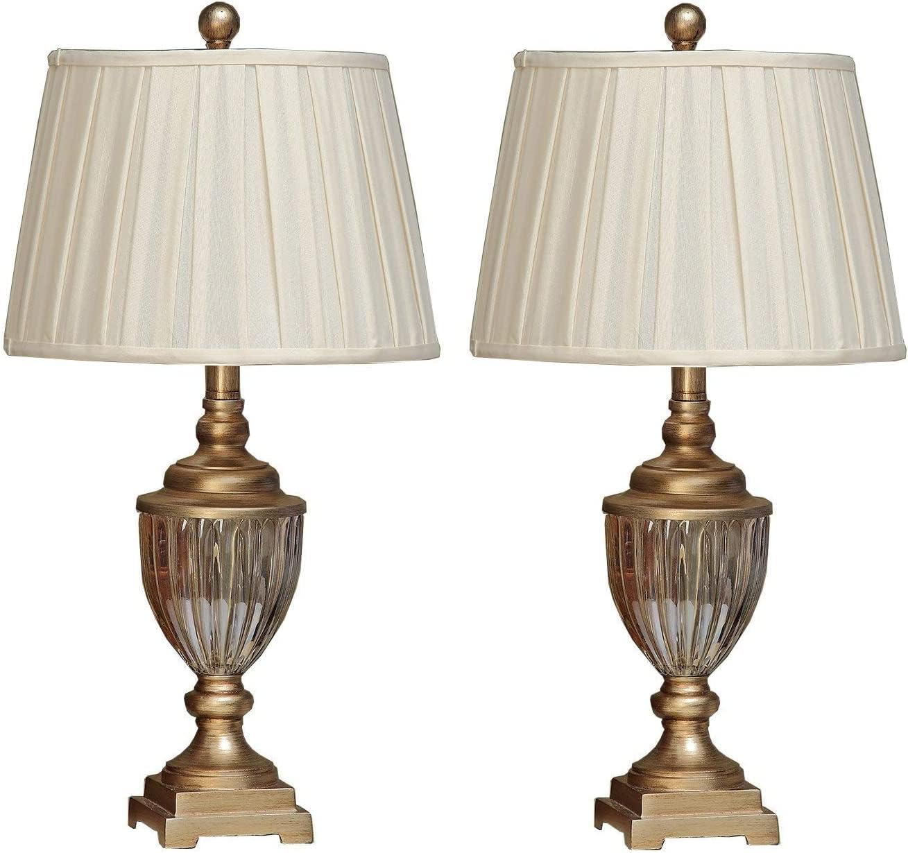 Homodeco 2 x Crystal Antique Brass Table Lamps Bedside Desk Lamp with