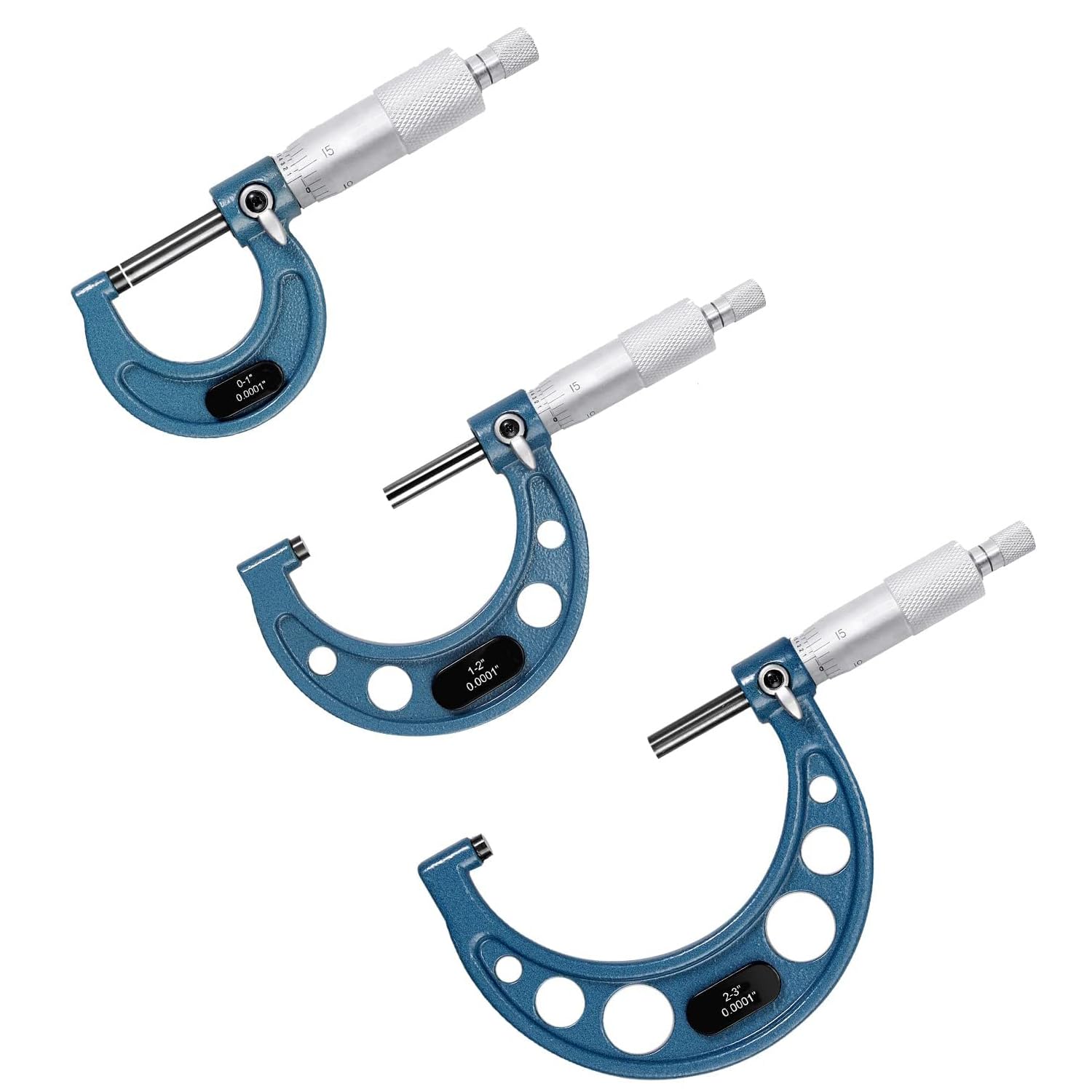 0-3"" Outside Micrometer Set, Premium Precision Machinist Tools with 0.0001"" Accuracy, Outside Metric Micrometer for Measuring Length, Diameter, or Thickness, 3Pcs