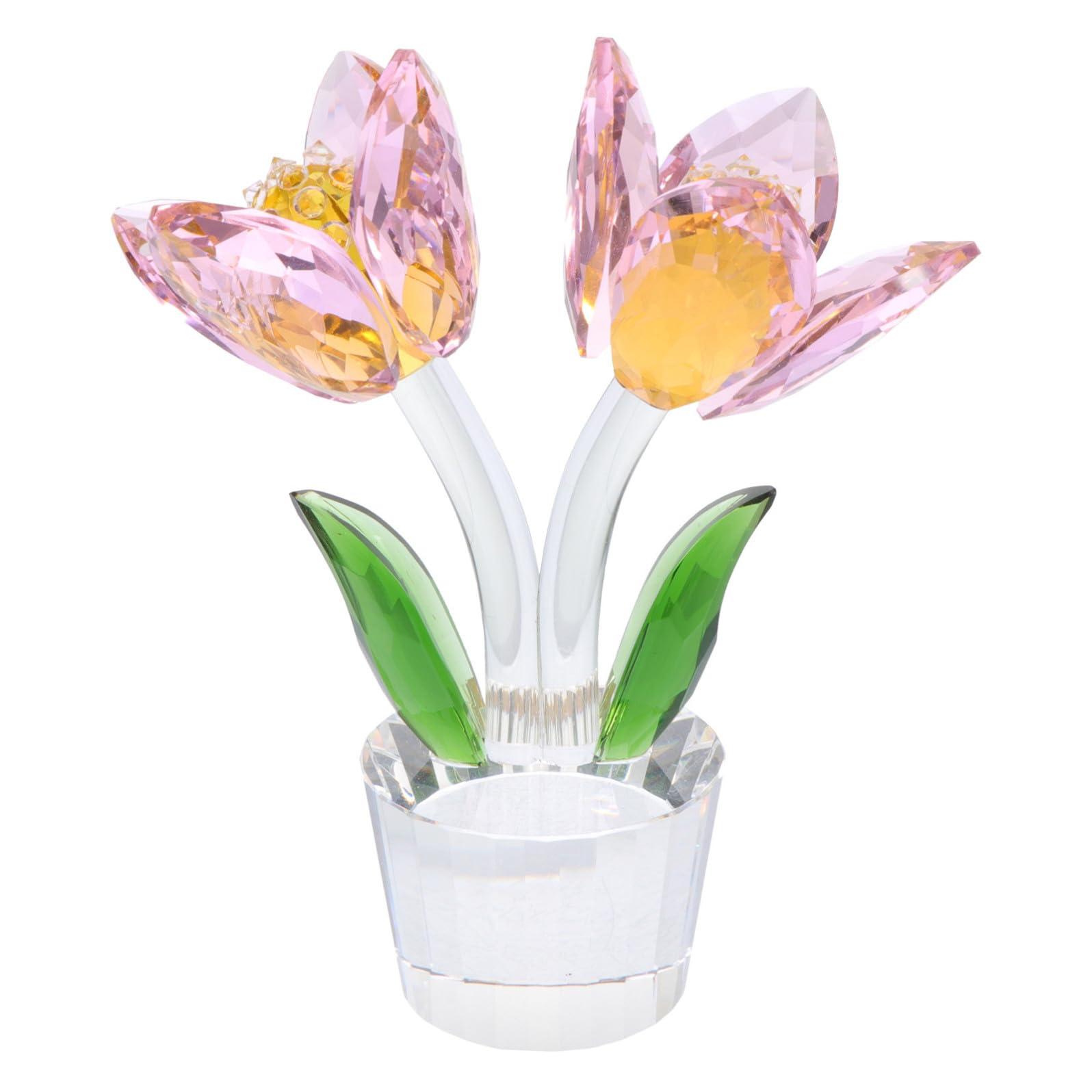 Decorazione Cristallo Fiore Tulipano da Scrivania Artigianato Creativo in Resistente con Base Piana Ornamento Floreale per Casa e Ufficio Centrotavola Raffinato e Decorazione