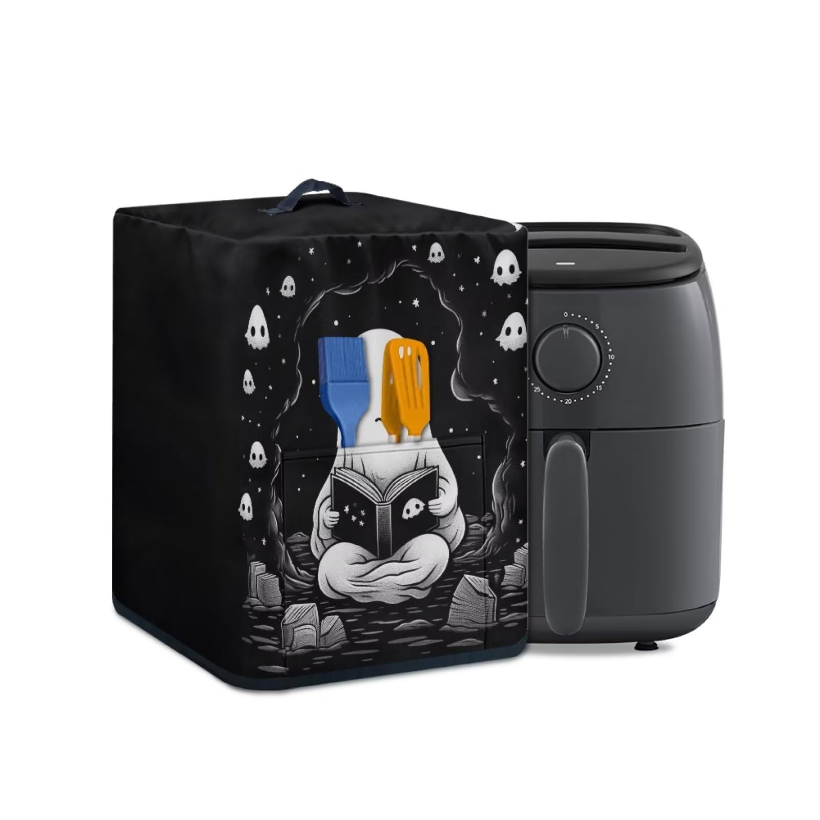 DISNIMO Halloween Ghost Electric Air Fryer Kitchen Appliance Cover with Storage Pocket and Top Handle Dust Proof and