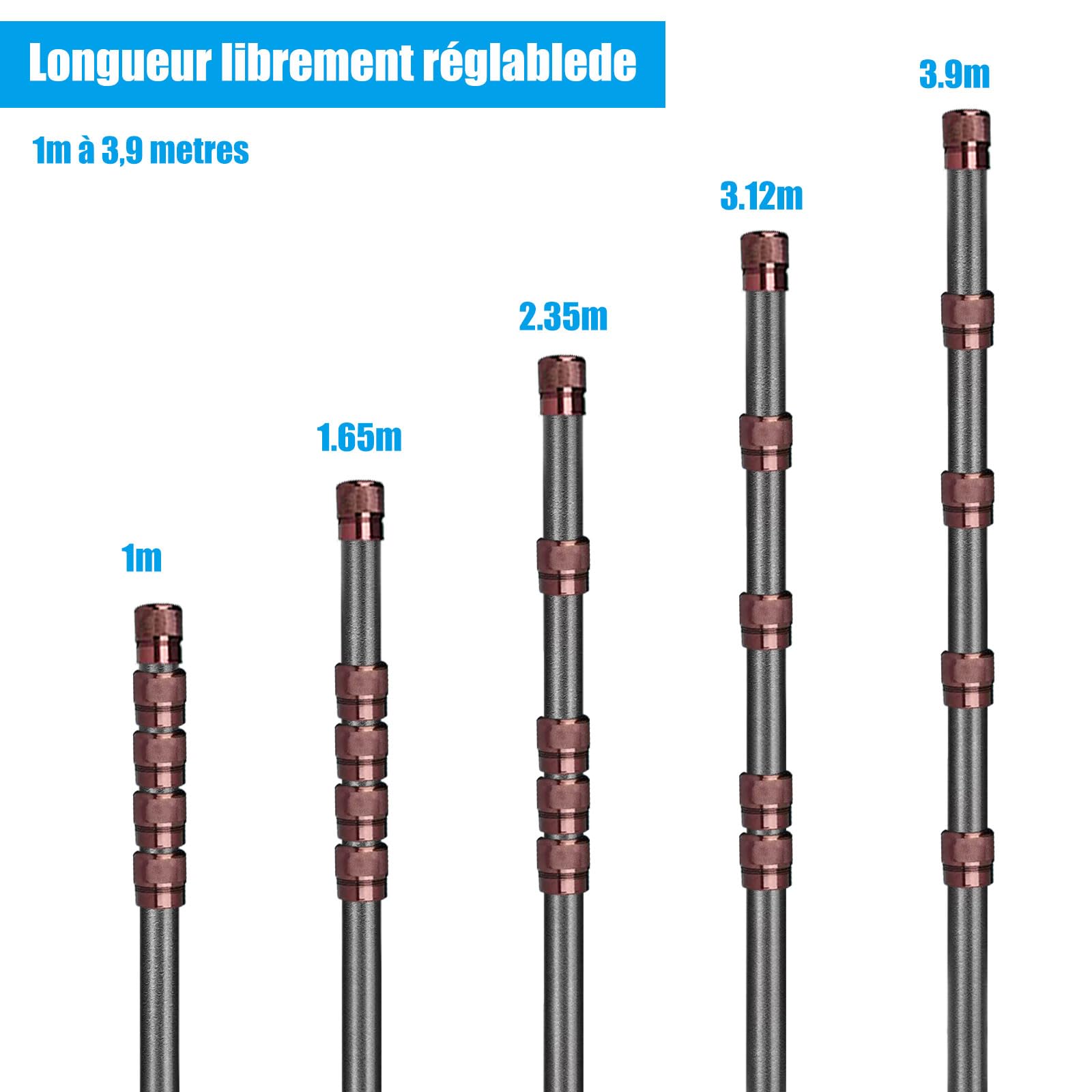 Tete de Loup Telescopique 6m, Telescopique Plumeau avec Manche en Fibre de Carbone de 1,5 à 4m, Comprend Tete de Loup pour Plafonds et Coins, Plumeau Anti-Toiles d’Araignée, Raclette de Fenêtre