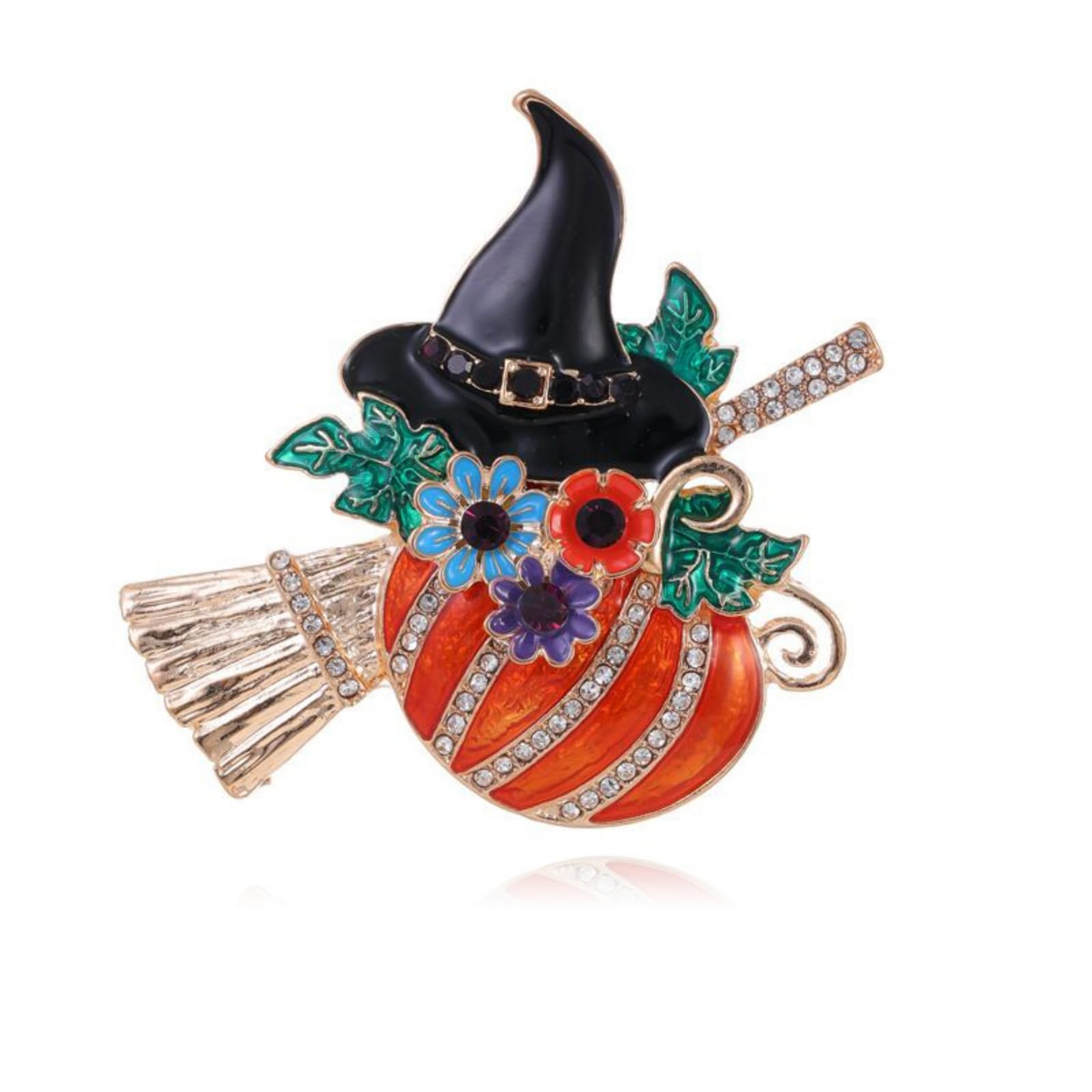 Pumpkin Brooch Pin for Women Halloween Fashion Enamel Crystal Leaf Pumpkin Brooches Dress Accessories Halloween Party Jewelry