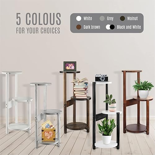 Miniatura 2 de Soporte para plantas de 3 niveles soporte para plantas de madera de mediados de siglo alto de 30 pulgadas con soporte para tres estantes para