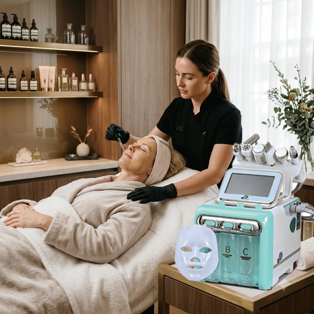 Multifunktionales Gesichtspflegegerät mit 7 Schönheitsaufsätzen, Tiefenreinigung, Hydratisierung & Hautkomfort, Großer Touchscreen Körperpflege-Maschine für Zuhause und Salon