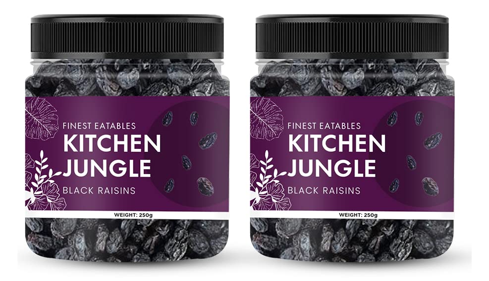 Image of Kitchen Jungle Black Raisins 500Gm (250Gm*2Jar) Seedless Dry Grapes Kali Kishmish Dry Fruits, Fresh
