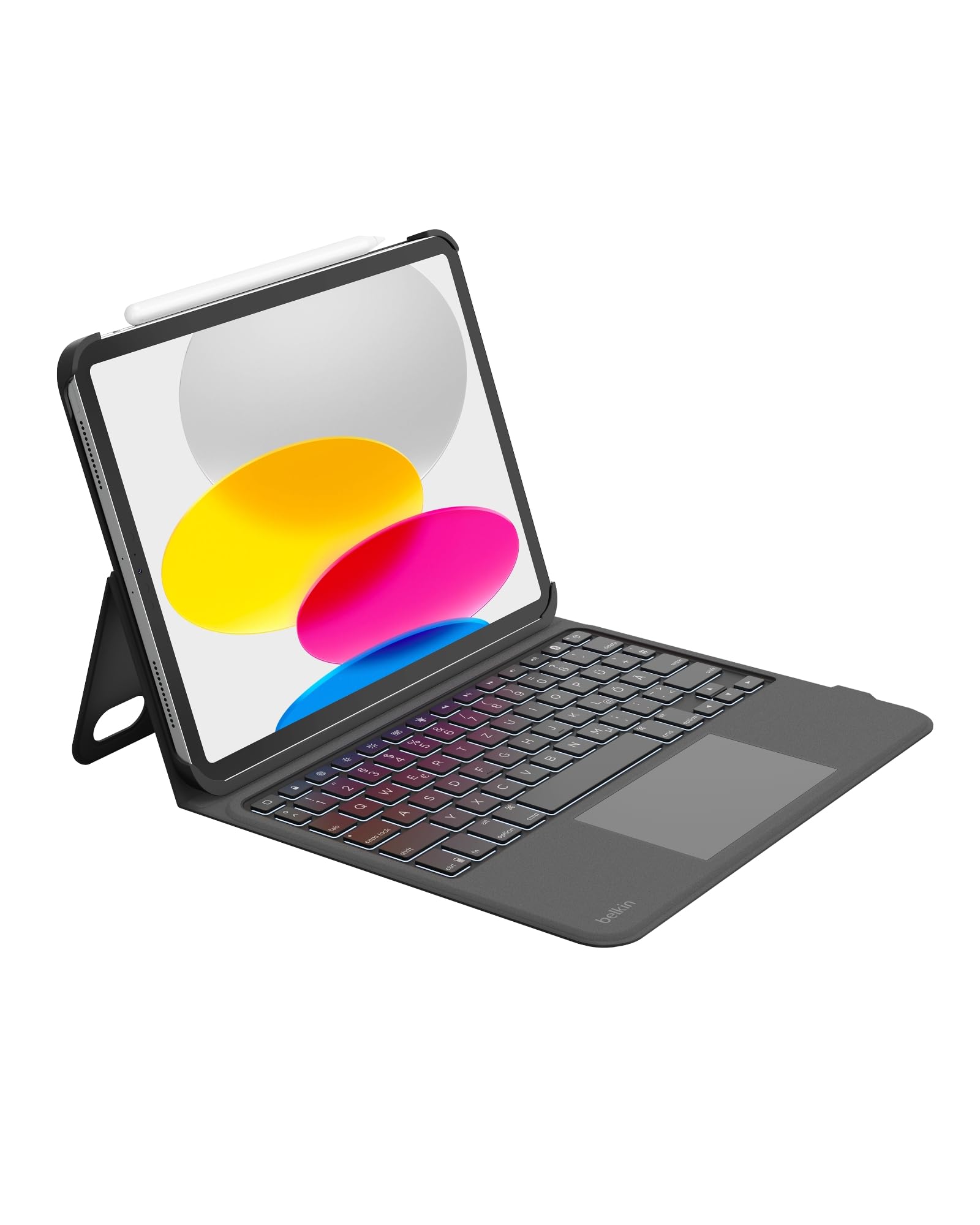 Belkin Pro iPad Tastaturhülle mit Halterung, beleuchtete Bluetooth‑Tastatur, Trackpad‑Gesten, Apple Pencil Stauraum, QWERTZ, Medientasten, für iPad 10.9” 10. Gen, 11” A16, Air 11” M4
