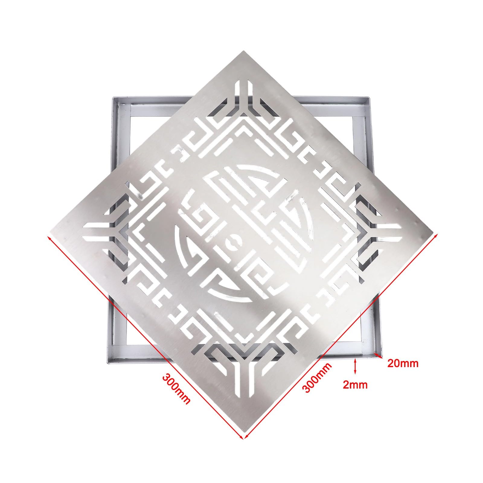 Ablaufgitter aus Edelstahl mit Rahmen, 200 x 200 mm, für den Außenbereich, für Auffahrt, Garten, Terrasse, Schlitz, Regenwasser, Gully-Gitter, Silber