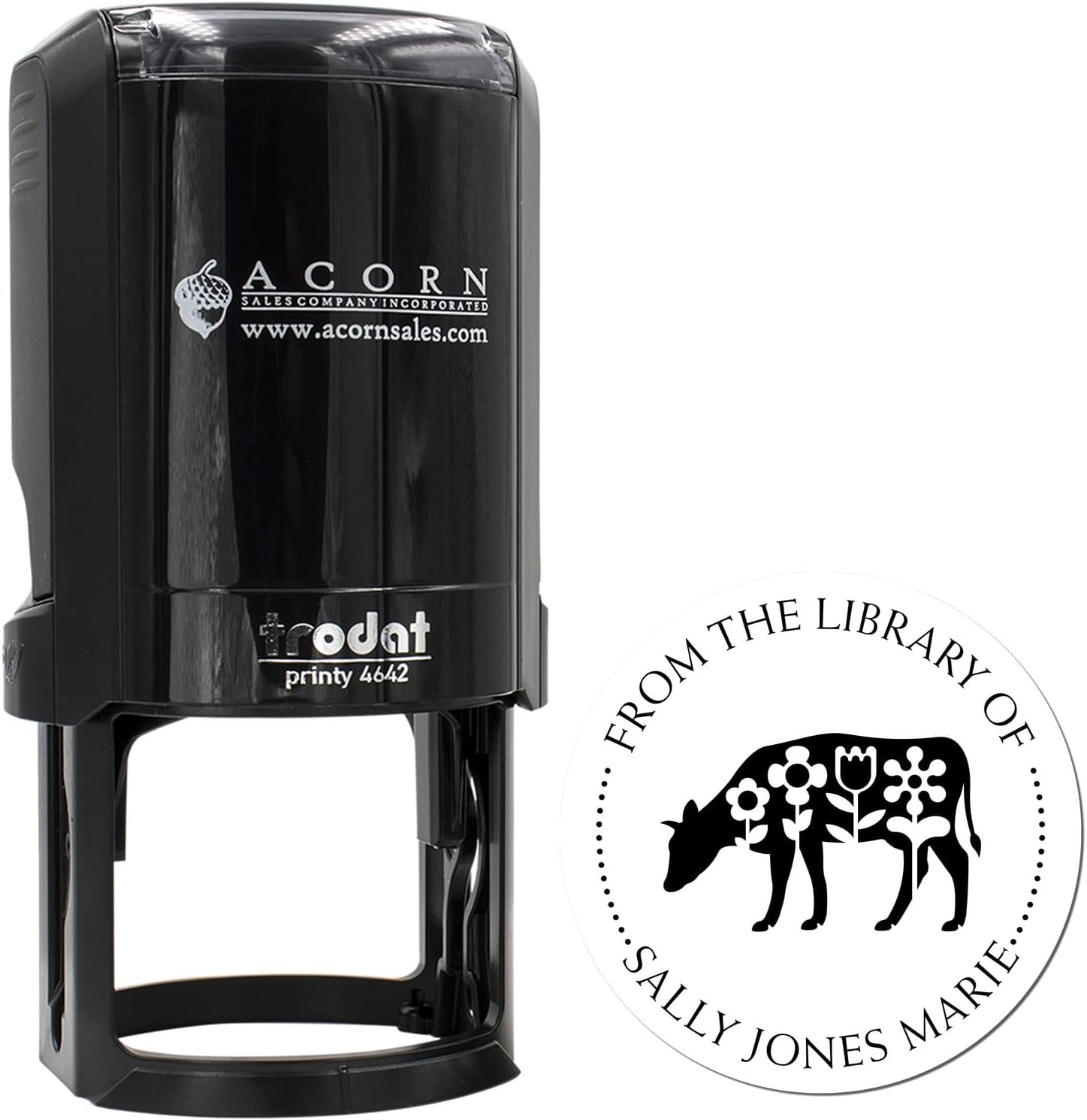 Personalized Self-Inking Library Stamp for Kids Books - Cute Cow Design Custom Home Library Stamper for School Supplies - from The Library of Book Stamp - Custom-Made Book Lover Stamp 1-5/8" Wide