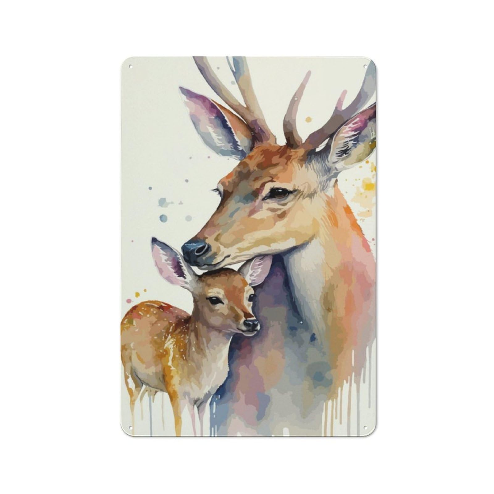 Junmoney Deer Mother And Deer Baby Retro Tin Wall Plaque 30X20cm Featuring For Pub Or Café, New-Space Wall Decor For Pub Decor Enthusiasts