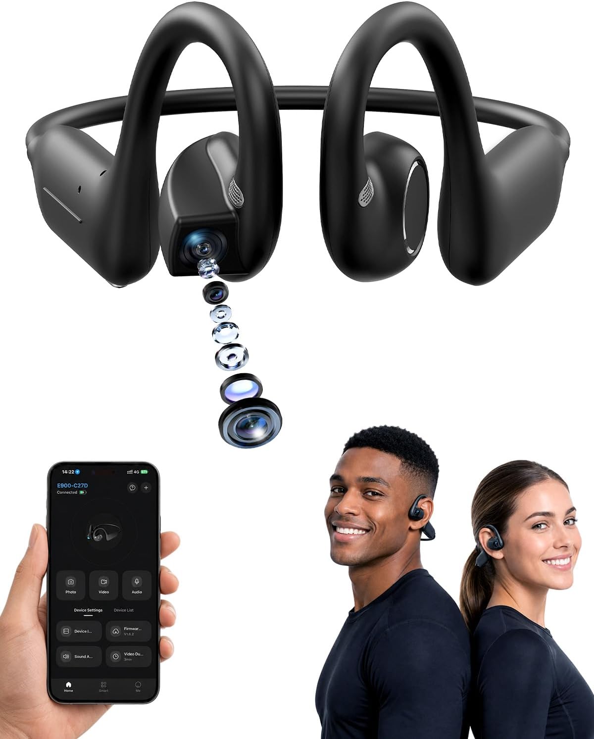E12 Bone Conduction Headphones With Camera, AI Translation with ChatGpt