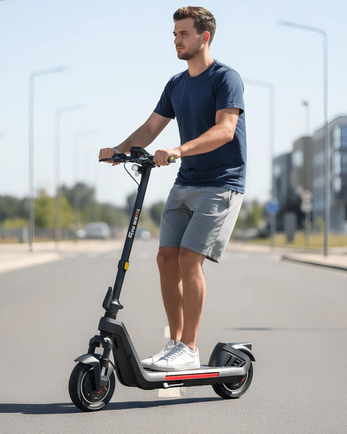 5TH WHEEL ES15 Trotinette électrique Adulte, Moteur jusqu'à 1200W/25km/h, 65KM Autonomie, Pneus Tubeless 11", Trotinette électrique Pliable avec Suspension Avant, App, Triple Freinage, Charge 150kg