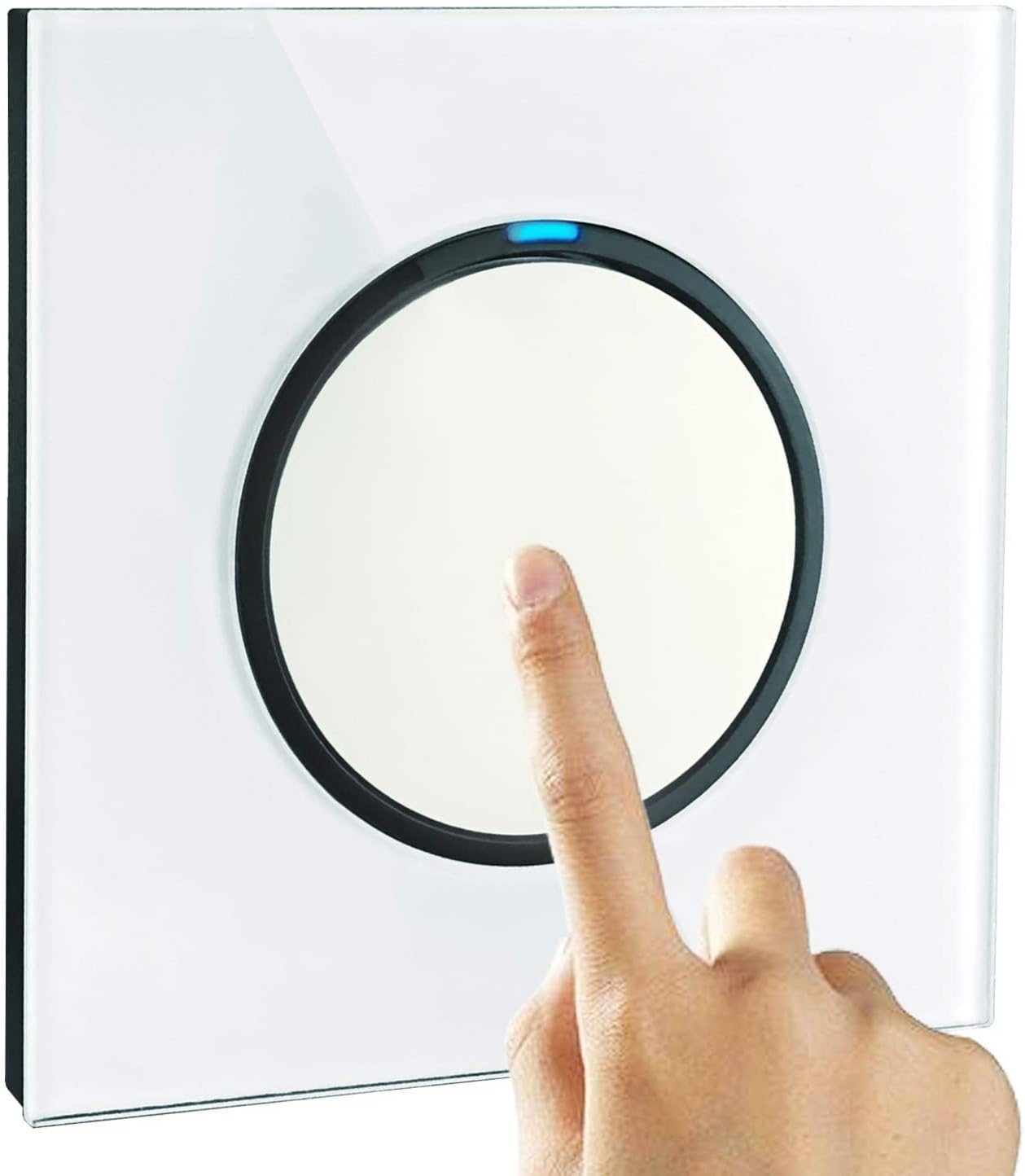 Light Switch White Single Button Switch, Tempered Glass Panel with LED Indicator 1-Gang 1-Way