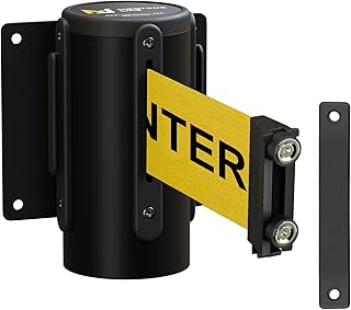 Montour Line WM115 Wall Mounted Retractable Belt Barrier with Magnetic Belt End, Fixed Mount, Black Casing (11 ft Yellow with