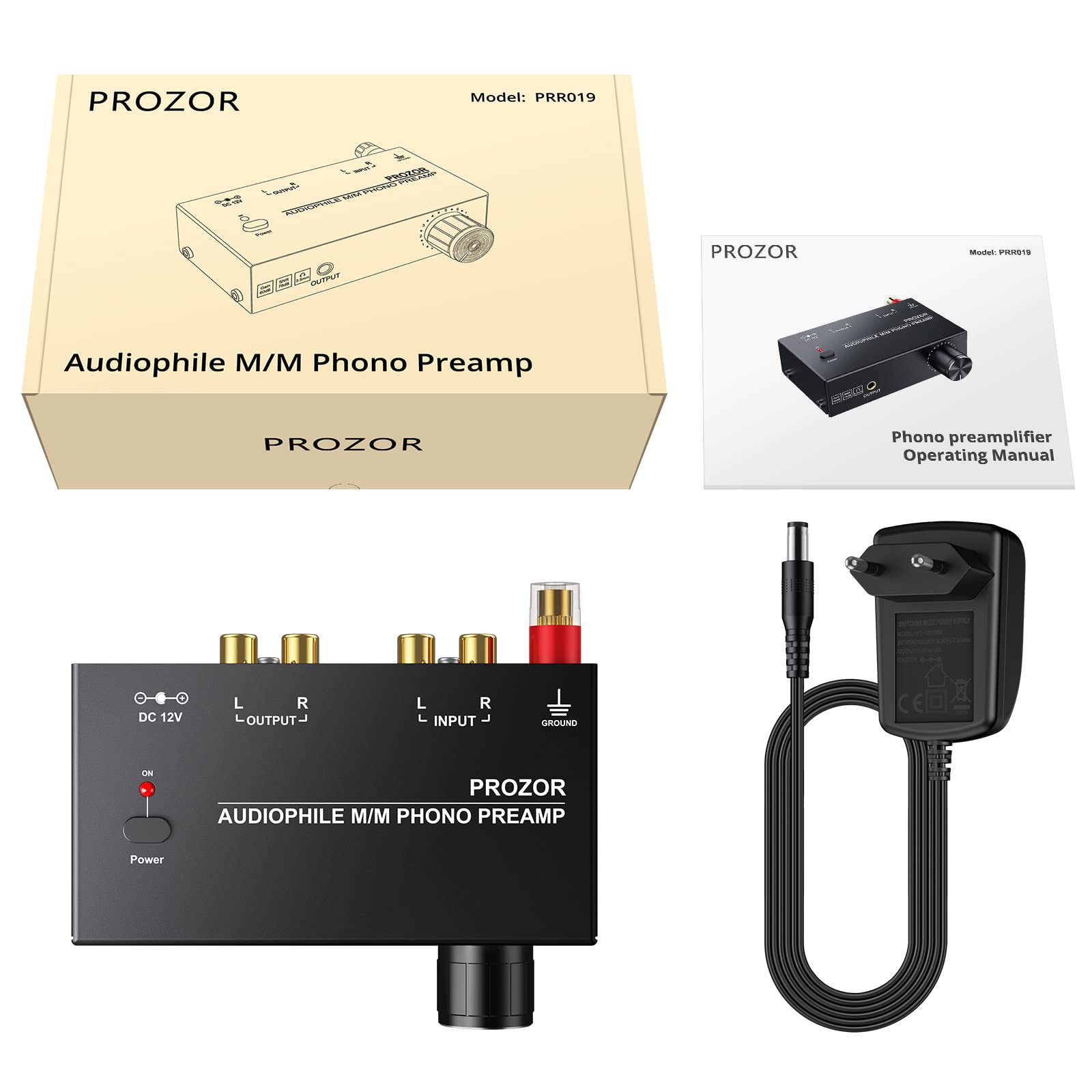 PROZOR Préamplificateur Phono Conversion du Signal L/R Ampli pour Platine Vinyle Commutateurs de Puissance à Faible Bruit avec Interrupteur d'alimentation (PRR021)