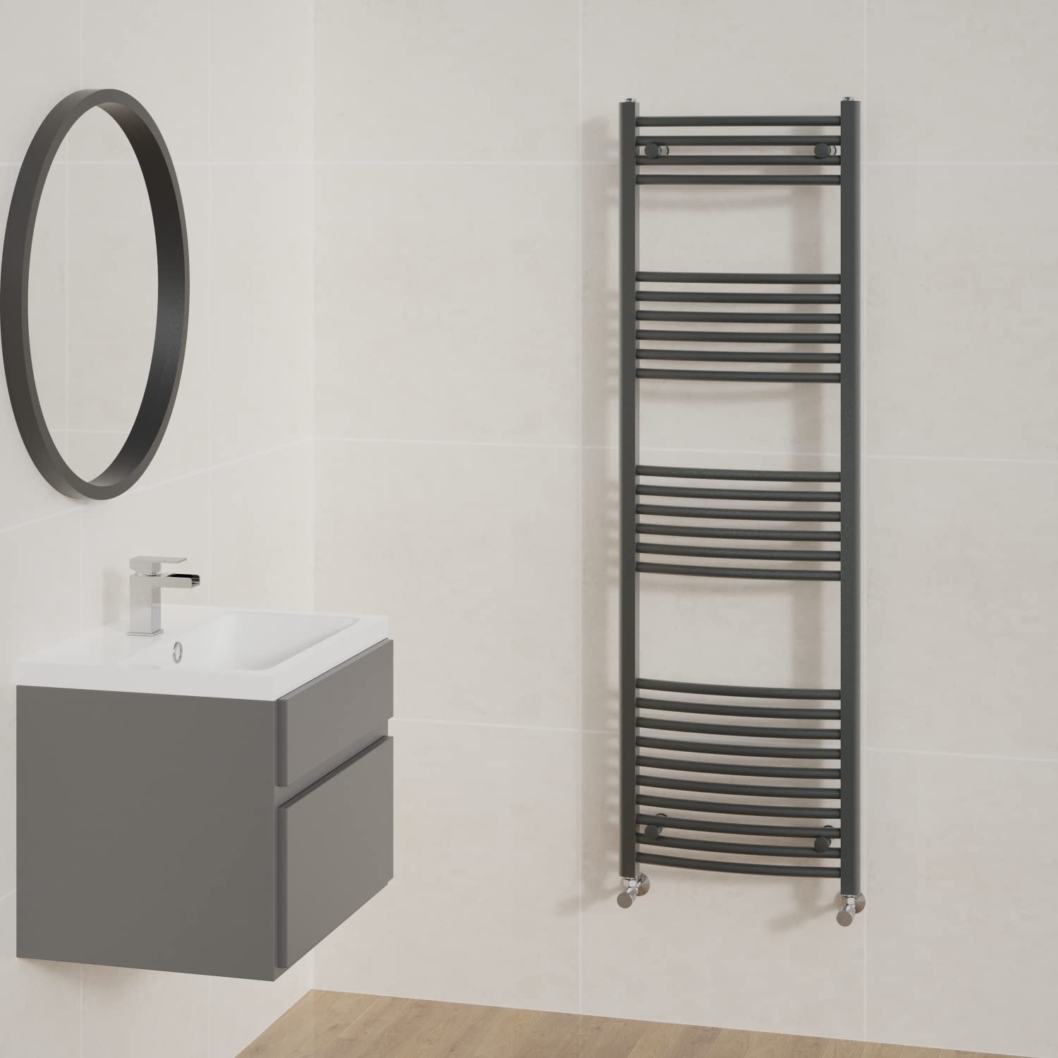 Nrg Anthracite Curved Bathroom Heated Towel Rail Radiator Central Heating Ladder Rad Warmer 1600X500mm
