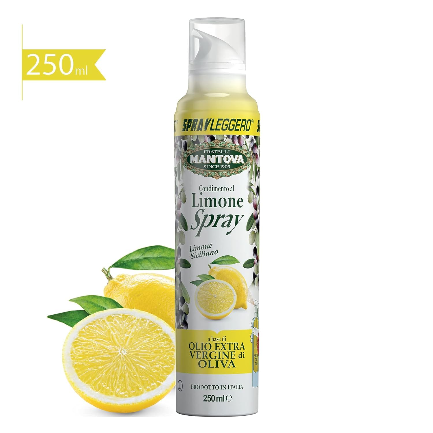SPRAYLEGGERO SET (5x250 ml): Natives Olivenöl Extra mit Knoblauch, Zitrone, Chili, Schwarzem Trüffel + Italian Gourmet polpa 400g