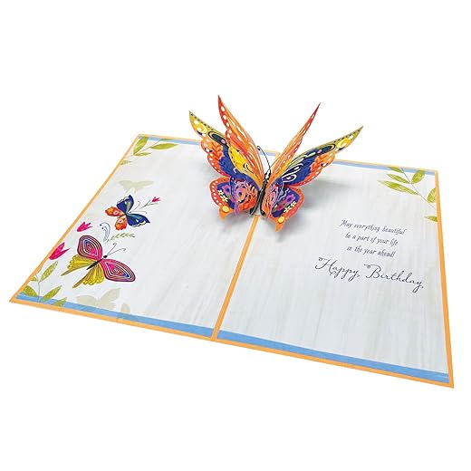 Designer Pop! Pop Up Birthday Card with 3D Butterfly Design - Birthday Wish Greeting Card, Ideal for Friends, Family or Special Someone
