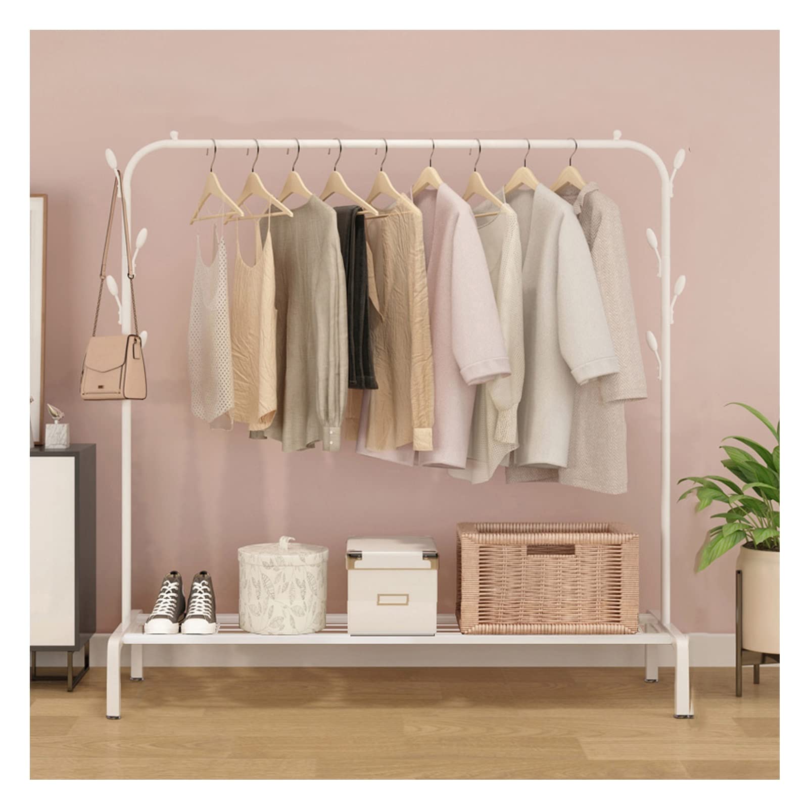 Porte-vêtements rail à vêtements avec présentoir de stockage pour magasin et dressing de maison