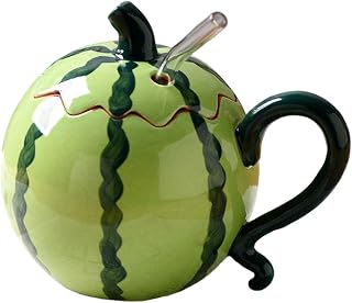 Original Kaffemuggar Vattenmelonformad Keramisk Mugg Och Sugrörslock | Latte vatten- och kaffekoppar för kvinnor för syster dotter medarbetare vuxna barn hem kontor camping picknick