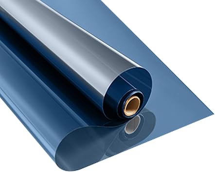 Polarizado Para Ventanas De Casa, One Way Window Film Privacy Day And Night/ PET Sunscreen Insulation Film for Aluminum Window Frame Wrought Iron Grills Sliding Window  Color Blue , Size 90x500cm