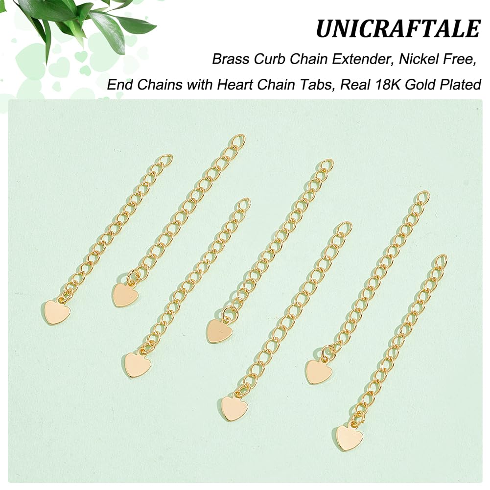 UNICRAFTALE 24 Pcs Chaîne Extension Plaqué Or 18K Avec Breloque Cœur - Rallonge Collier Bracelet