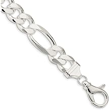 Solid 925 Sterling Silver 15mm Figaro Link Bracelet - with Secure Lobster Lock Clasp