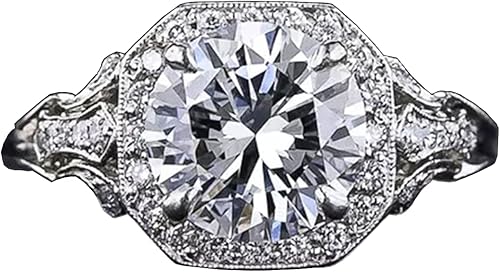 Anillo de novia y compromiso vintage de plata 925 con topacio blanco de 2.6 quilates con circonita cúbica, tallas 5 a 10 (8), 8, Circonita, plata