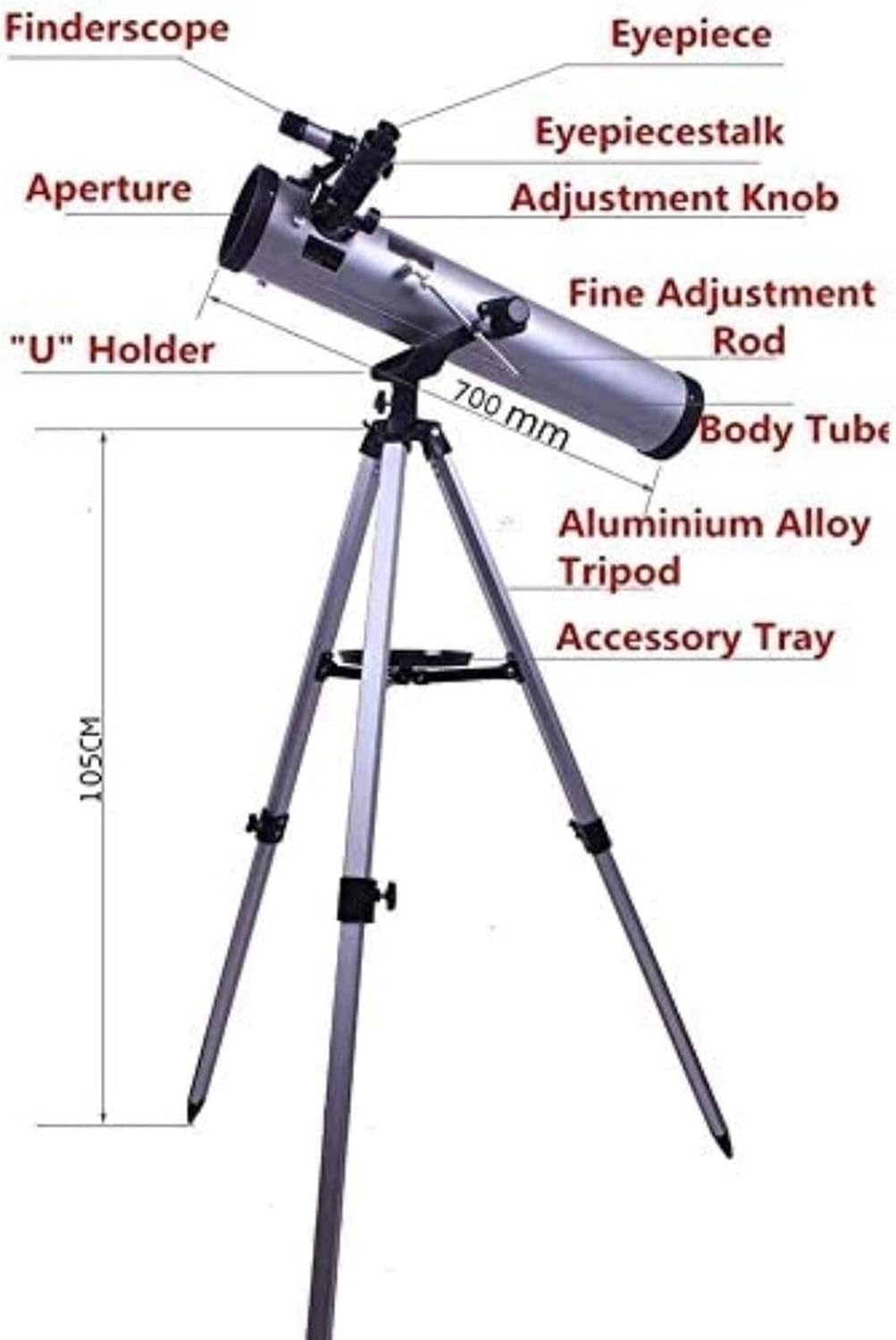 Refractor Telescope for Adults & Kids, 700mm Focal Length, 76mm Aperture, with Tripod, Phone Adapter & Moon Filter