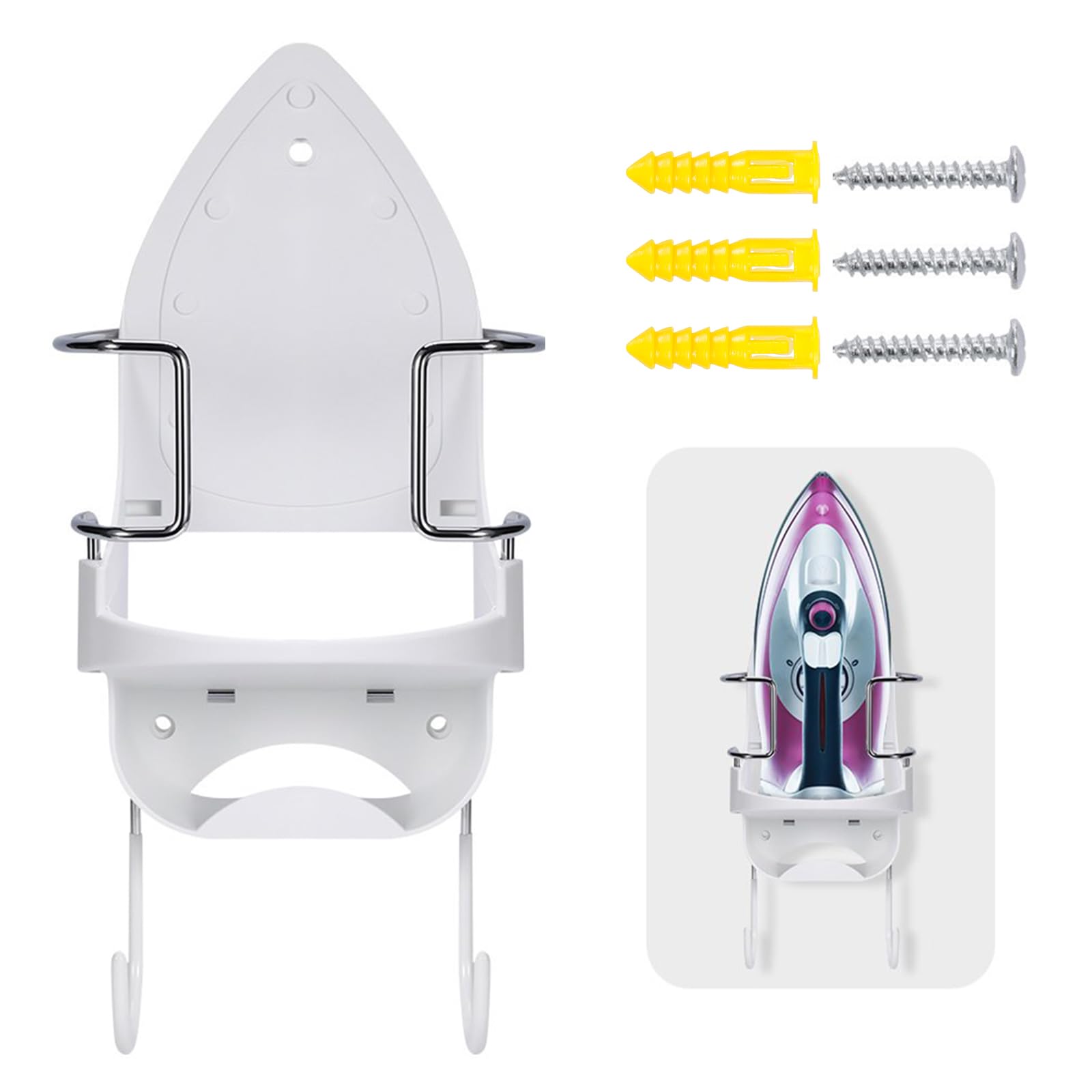 Kuanght White Ironing Board Holder Wall Mount Electric Iron Hanger Rack With Coat Hook, Household Bathroom Iron Shelf Laundry Room Ironing Board Rack 13X 15.5X 36Cm(White)