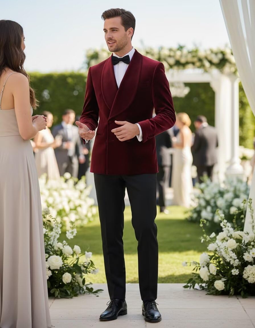 Velvet Blazer Men Formal Mens Blazer Shawl Lapel Double Breasted Suit Jacket Business Winter Jacket - Image 4