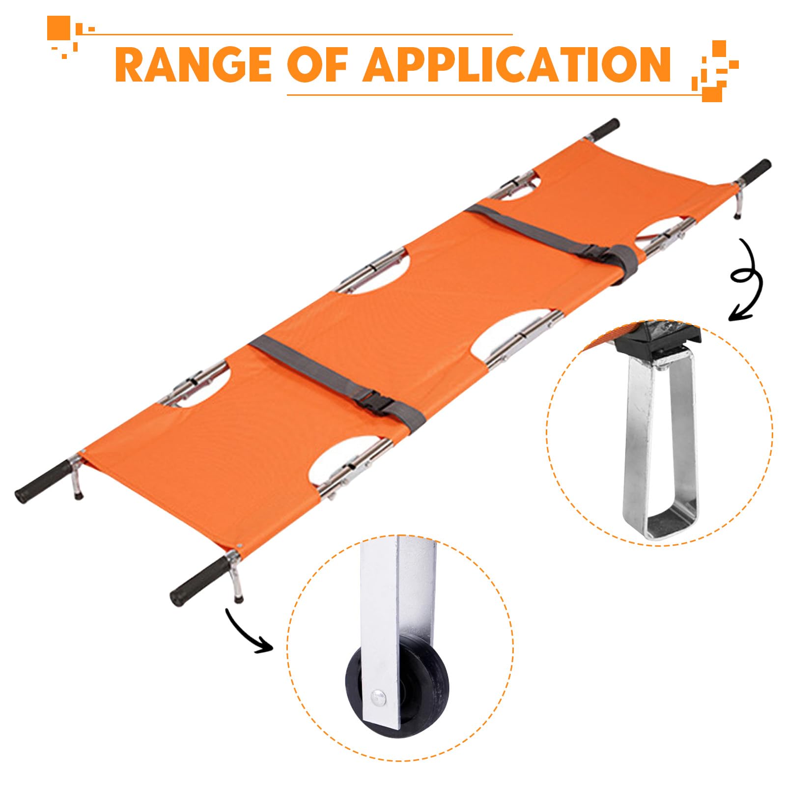 Krankentrage, Klappbare Rettungstuch, 210 * 54cm Rettungstrage mit Schnallen Aufbewahrungstasche für Bergrettung und Ferntransport(Orange Farbe)