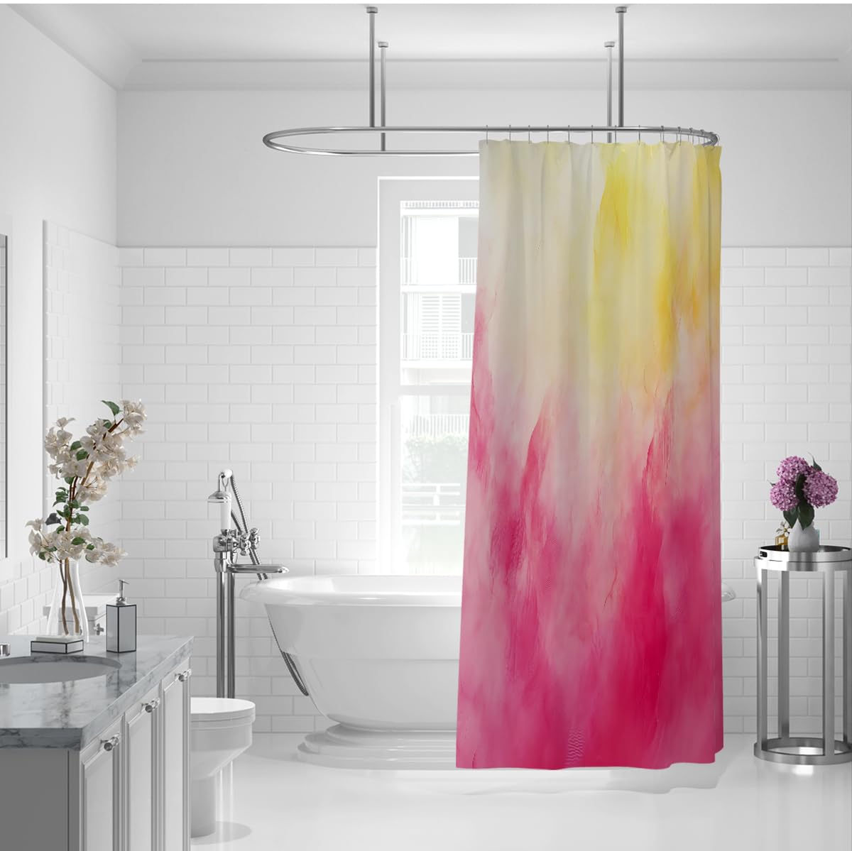 Abstrakte ästhetische Kunst Stoff Duschvorhang Zeitgenössischer Soft Ink Wash Blooming Design Badevorhang Wasserdicht waschbare Badezimmervorhänge 180 x 200 cm