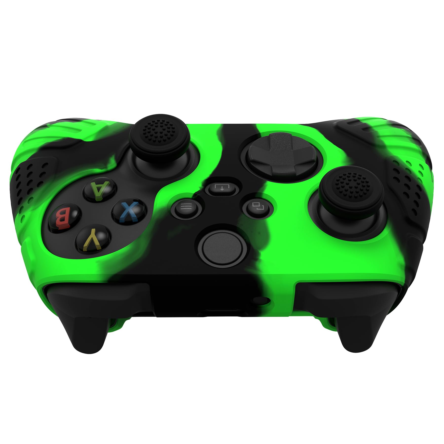eXtremeRate PlayVital Funda de Silicona para Xbox Series X/S - Protector Antideslizante de Tacto Suave con 2 Tapas de Joystick, Material Duradero, Protección Completa - Edición Guardian (Verde Negro)