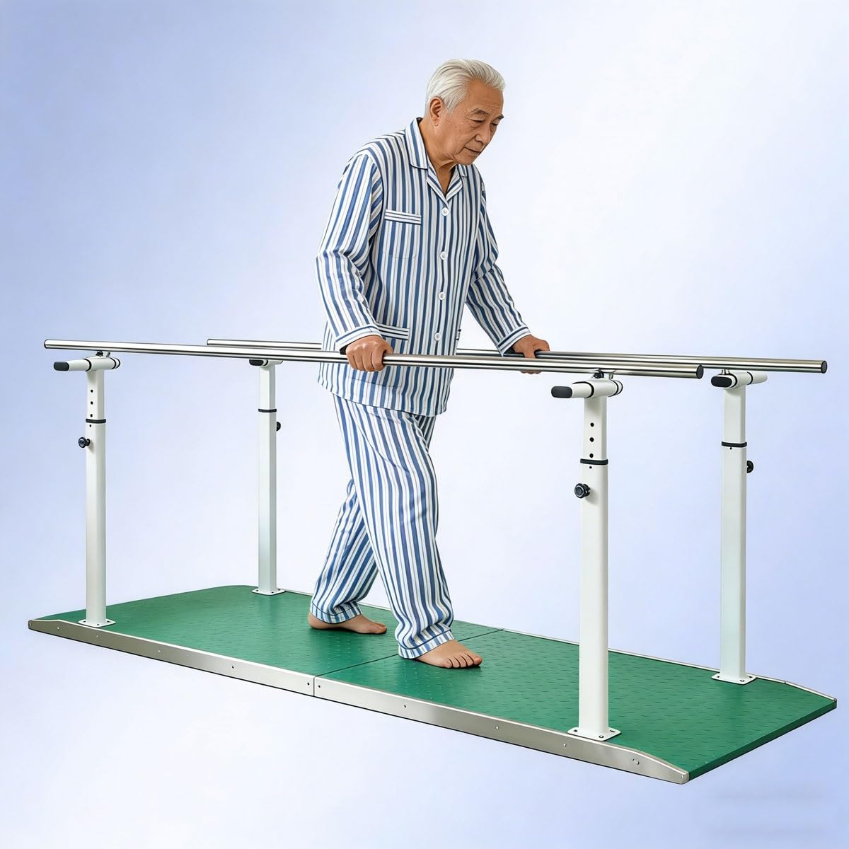 Barras paralelas para fisioterapia: equipo ajustable para rehabilitación y problemas de equilibrio al caminar.