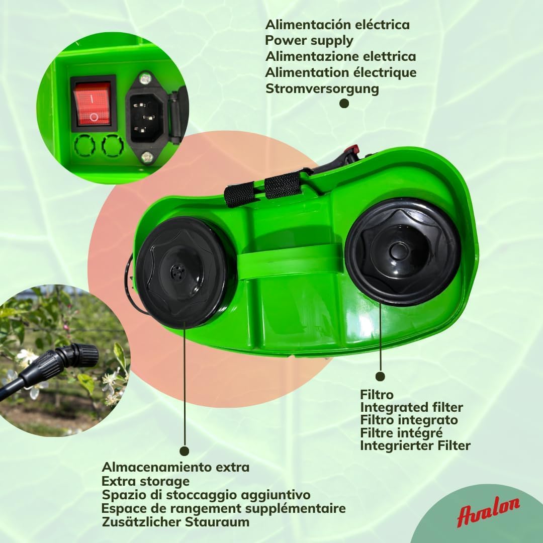 Avalon - Pulverizador de Mochila a Presión de 2 Lanzas con Batería Recargable, Tanque 16L, Lanzas INOX, Verde