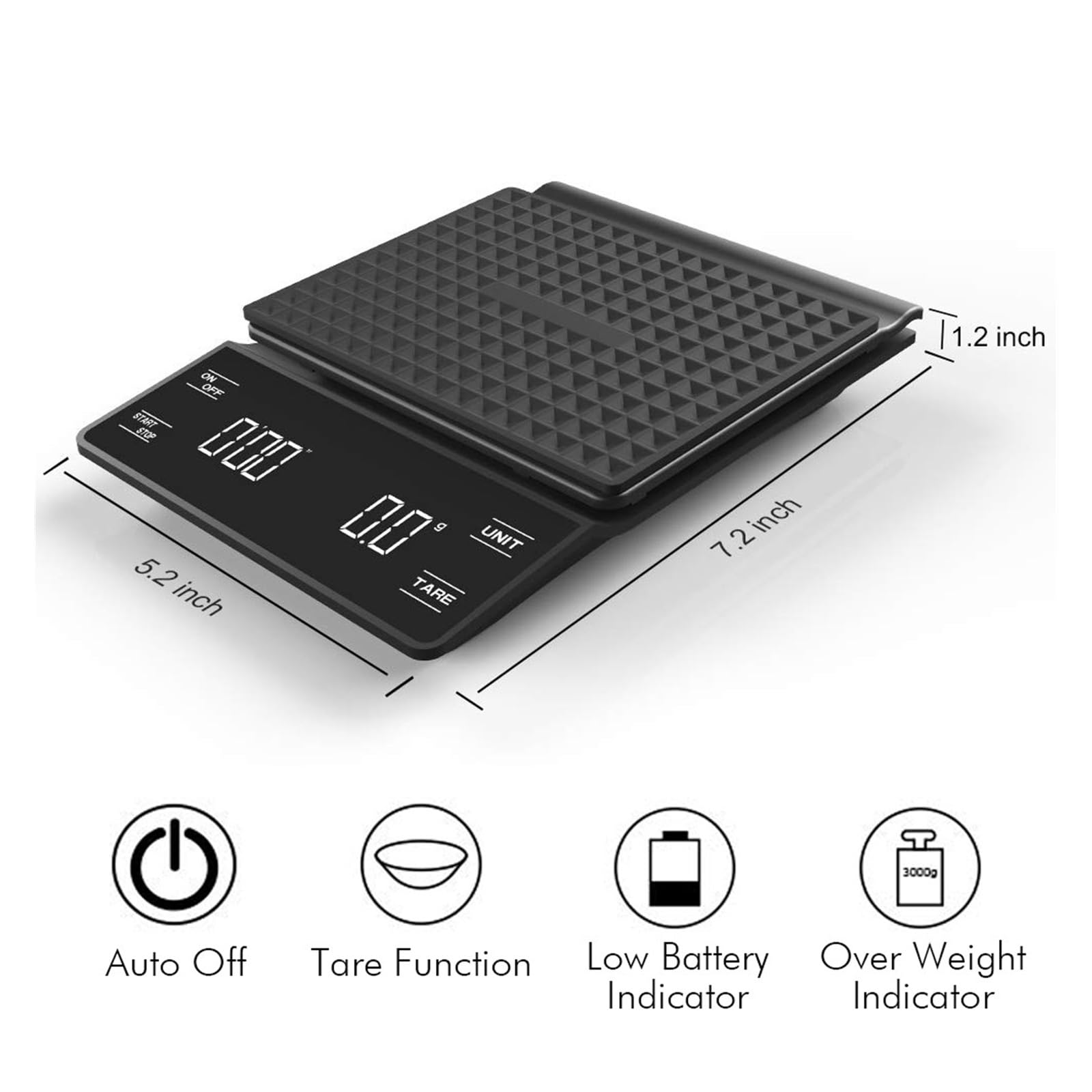 3 Kg/0,1g Peso De Cocina Digital Gramos Balanza Electrónica Café Alta Precisión Portátil Con Temporizador Comida Espresso Medición Precisa Esfuerzo(Rechargeable version)