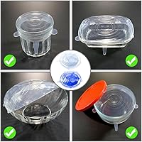 Vista 5 de Juego de 12 tapas elásticas de silicona, 6 tamaños, cubiertas reutilizables para almacenamiento de alimentos, cubiertas de silicona para tazones