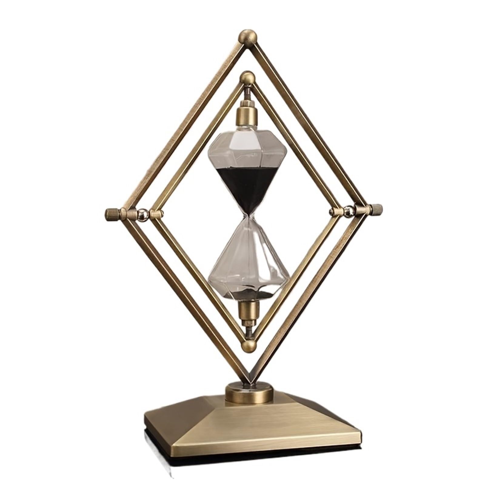 Hourglass Timer 30 Minutes Geometric Ornament | Office Desk Decoration Display For Home(Copper Black Sand)