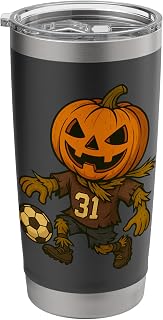 Spooky Soccer Player Halloween Pumpkin Head Scarecrow Art Stainless Steel Insulated Tumbler