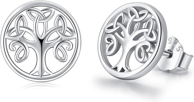 Tree of Life Earrings 925 Sterling Silver Celtic Knot Stud Earrings Hypoallergenic Celtic Tree of Life Earrings Irish Jewellery Gifts for Women Girls