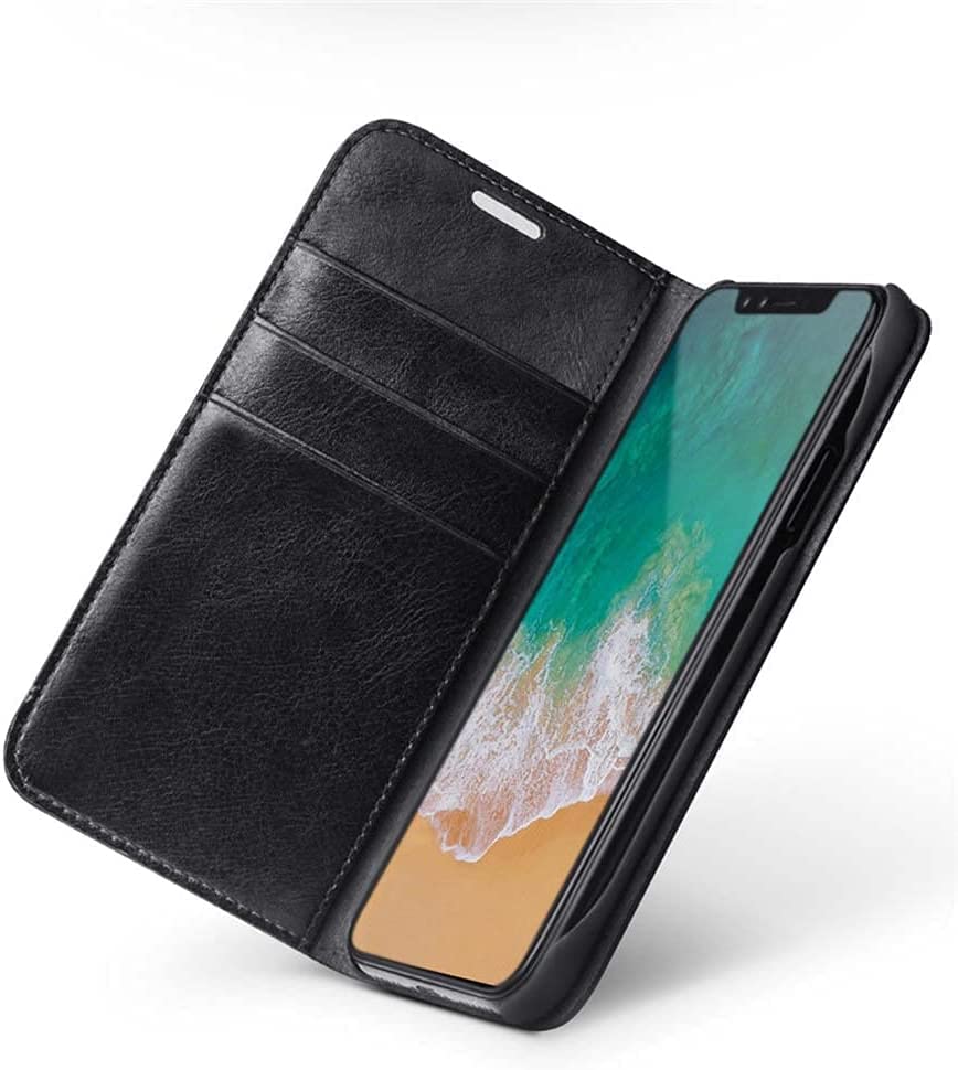 Étui portefeuille iPhone Xs Max en cuir noir avec 3 fentes cartes et clapet antichoc