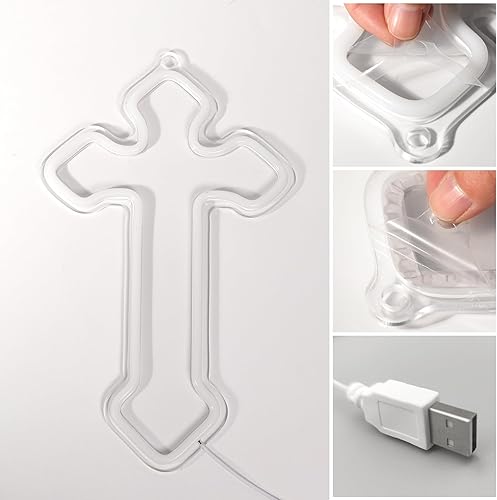 Miniatura 7 de Attivolife Letrero de neón con cruz iluminada, luz nocturna LED de Jesús con alimentación USB regulable, decoración de pared para el hogar,
