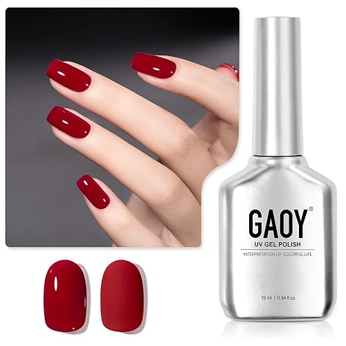 GAOY Esmalte de uñas de gel rojo, 0.6 fl oz, esmalte de gel semipermanente, curado con luz UV para arte de uñas, manicura en casa, 1201 rojo carmín