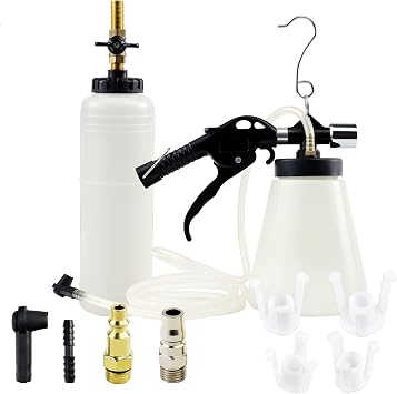 JoyFans 1L Capacity Pneumatic Brake Fluid Bleeder Extractor Tool Vacuum Brake Bleeder Kit with 90-120 PSI Master Cylinder Adapters Fluid Refill Bottle for Fluid Change on Motorcycle Car