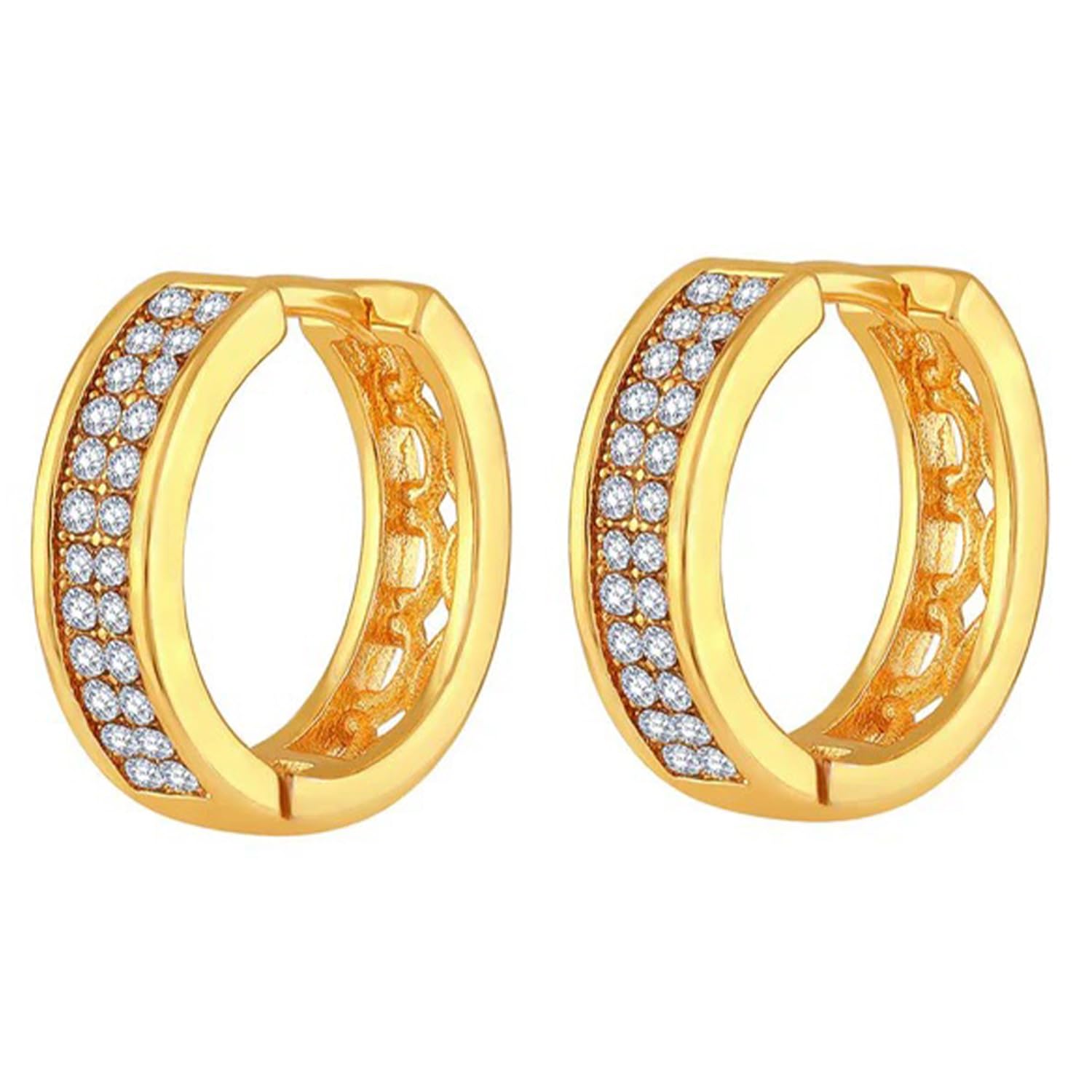 FASHIONS Trendy 14K Gold Plated White Stone Hypoallergenic Piercing Hoop Ear Earring Kan Kaan Ka baliyan bali for Mens Boys
