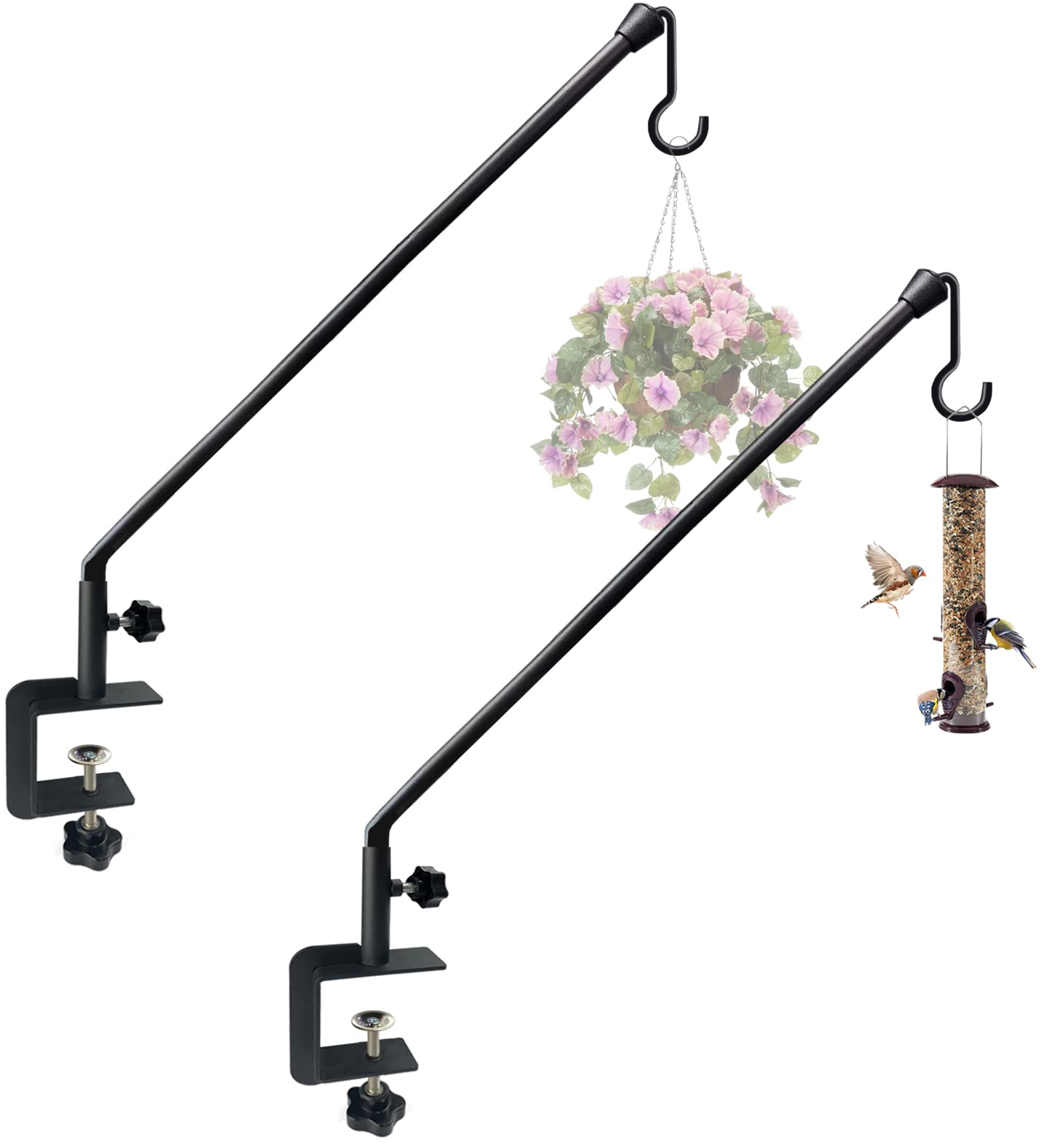 Tuohours 38 Inch Extended Reach Deck Hook Hanger for Railing, Heavy Duty Outdoor Plant Hook Holder for Hanging Bird Feeder Flower Basket Planter or Lanterns, 2 Packs